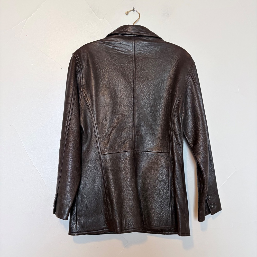 Y2K 90s Scully Leather Jacket Women Size 6 Brown Textured Button Front Blazer - Picture 2 of 16
